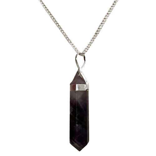 Double Point Crystal Pencil Pendant, Amethyst , 25-30mm