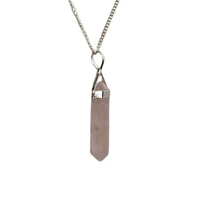 Double Point Crystal Pencil Pendant, Rose Quartz, 25-30mm