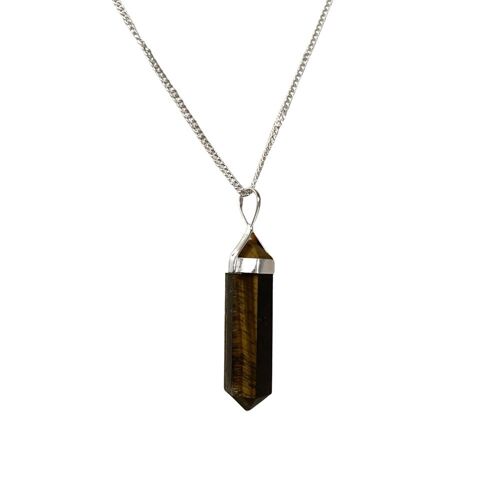 Double Point Crystal Pencil Pendant, Tiger's Eye, 25-30mm