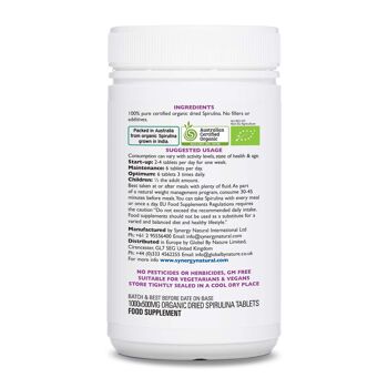 Comprimés de spiruline biologique naturelle Synergy 2