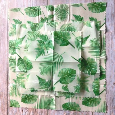 Beeswax Wraps, Set of 3 Food Wraps, Green Leaves