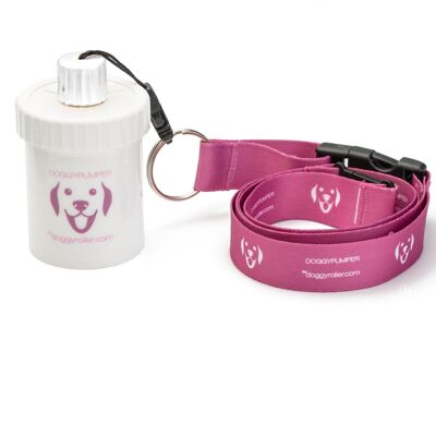 DOGGYPUMPER with neck strap pink - training with your favorite dog food on the go