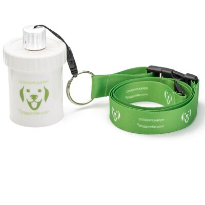 DOGGYPUMPER con correa para el cuello verde - Higiénico, práctico y fácil de limpiar.  Perfecto para llevar.