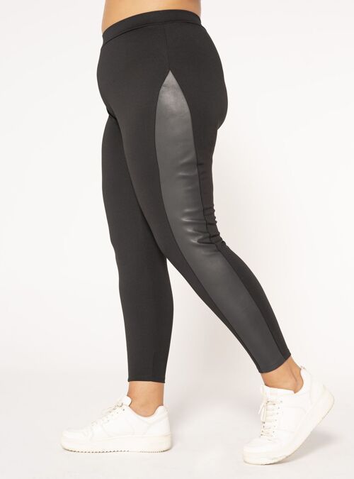 Legging punto milano con piel sintética