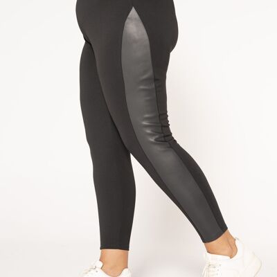 Legging punto milano con piel sintética