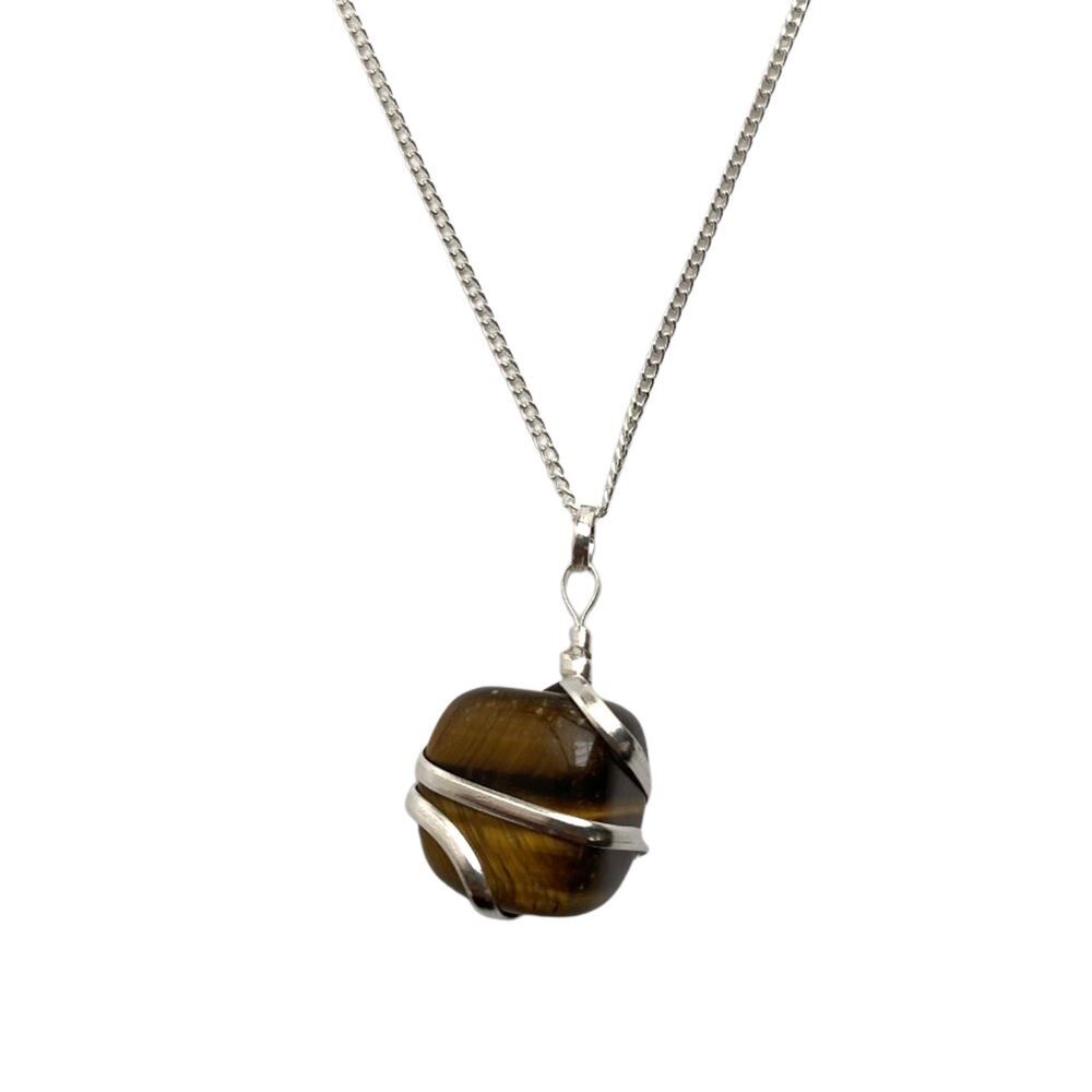 Tumbled Stone Wire Wrap Pendant, 2-3cm, Tiger’s Eye