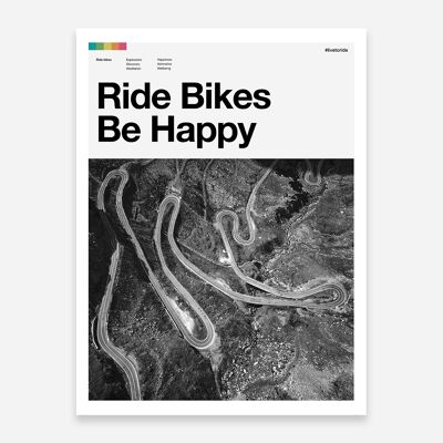 Road Cycling Art Print - Ride Bikes Be Happy
