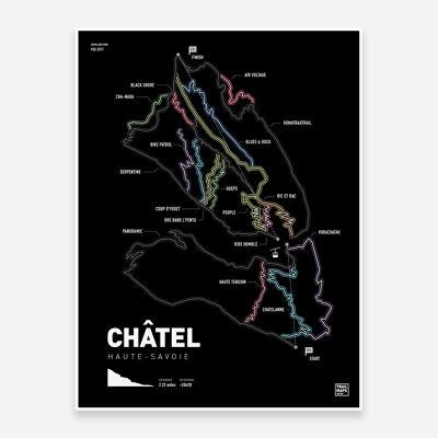 Stampa artistica della mappa del sentiero di Châtel