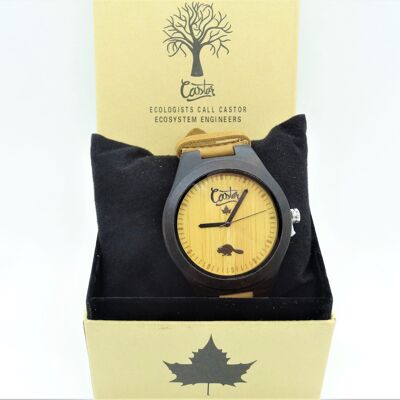 LARGE BAMBOO WATCH WITH CLEAR LEATHER STRAP 02