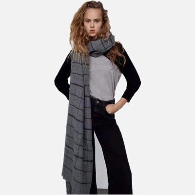 Damen Schal | warmer Winterschal | Wollmischung | grau | 200 x 70 cm
