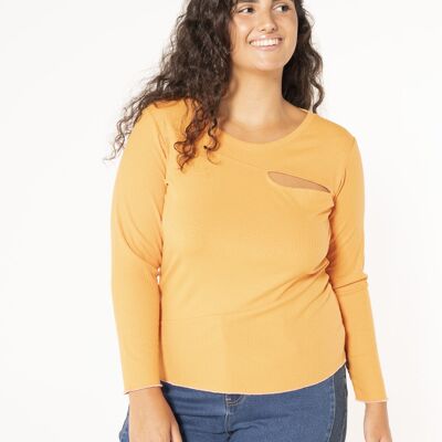 Cut out ribbed t-shirt with seams