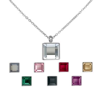 Necklace with a square stone in a color of your choice stainless steel