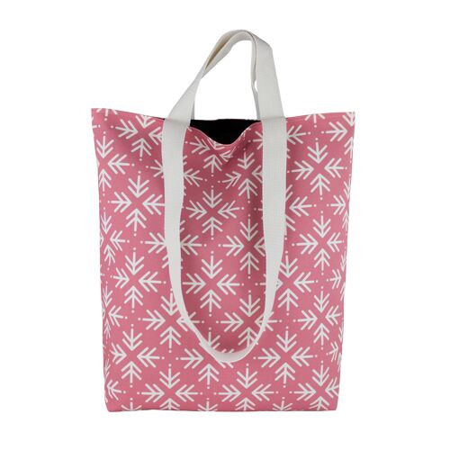 Big pink reusable vegan market tote bag with arrows pattern, Washable colourful library book bag