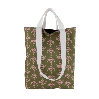 Olivgrüne, umweltfreundliche, wiederverwendbare Markttasche mit Retro-Blumendruck, waschbare Tasche für Naturliebhaber