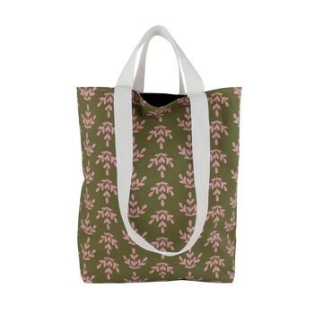 Sac fourre-tout de marché réutilisable écologique vert olive avec imprimé floral rétro, fourre-tout lavable pour les amoureux de la nature 1