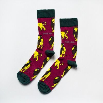 Lion Socks | Bamboo Socks | Dark Red Socks | Royal Socks