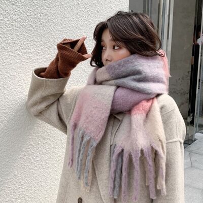Calda sciarpa da donna | inverno | lana | rosa | verde | 200 x 80 cm