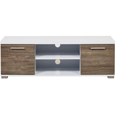 Meuble TV 29404BF Blanc et Marron - Laque, Bois