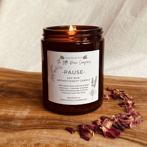 Pause Aromatherapy Candle 180ml | Soy Wax | Amber Glass Jar