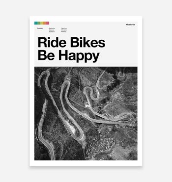 Road Cycling Art Print - Ride Bikes Be Happy 1