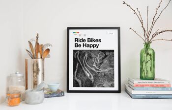 Road Cycling Art Print - Ride Bikes Be Happy 2