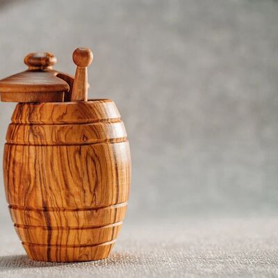 Olive wood Honey Pot with Lid with Honey Dipper/Drizzlier - Kitchen Table Décor - Unique Pot - Handcrafted in Europe