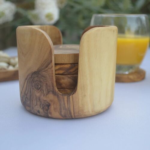 OLIVE Wood RUSTIC COASTERS Set of 6- Hand carved by artisans - Tableware Coasters - Kitchen Table Housewarming Gift