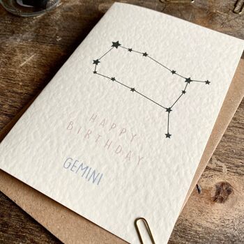 Gemini Birthday Card, Star Sign Card 2