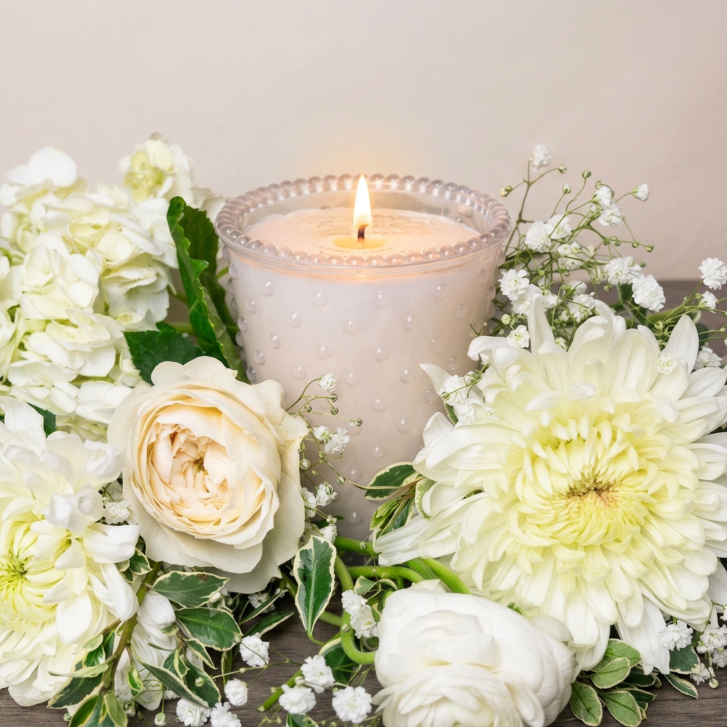 Simpatico Hobnail Glass Candle #42 White Flower