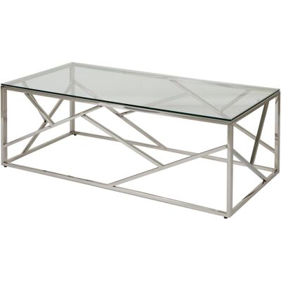 Table basse 31514CR Gris - plateau Verre pieds Metal 120 x 60