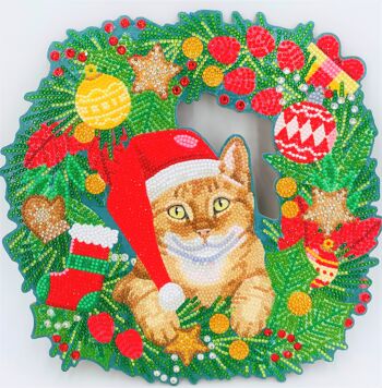 Christmas Cat 30cm Crystal Art Wreath 3