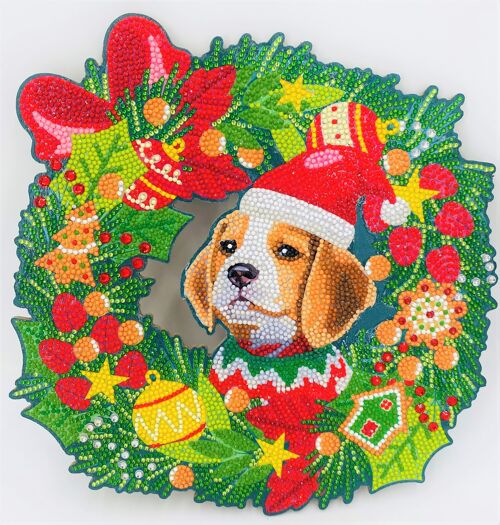 Christmas Dog 30cm Crystal Art Wreath