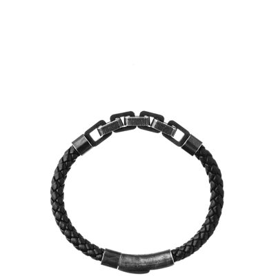 Leather and Stainless Steel Bracelet - silver