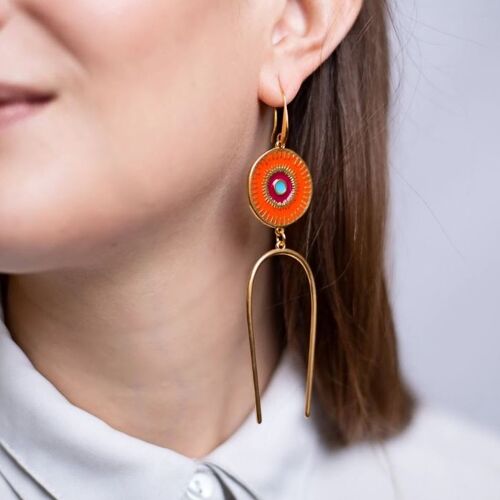 Long orange deity earrings