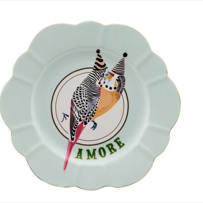 YE - Assiette plate fleur 23cm Perruches AMORE - Animal Magic