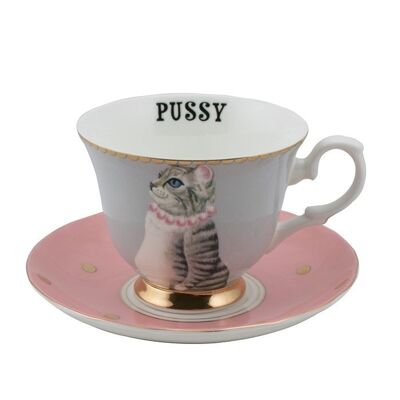 YE - Paire Tasse thé 280ml Chat Pussy - Animal Magic