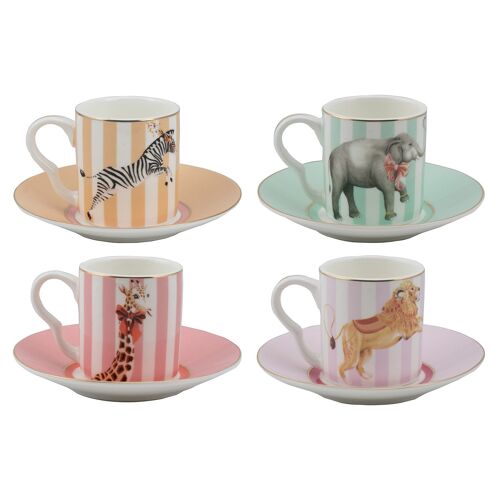 YE - Coffret de 4 paire tasse café 100ml - Animal Magic