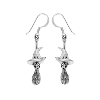 Amazing Witches Besom Broom Hat Earrings