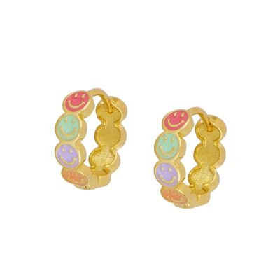 Colorful Smiley Hoops, 925 Sterling Silver Earrings 13mm