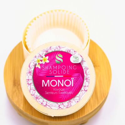 Champú sólido orgánico con Monoi, viaje de aromas exóticos