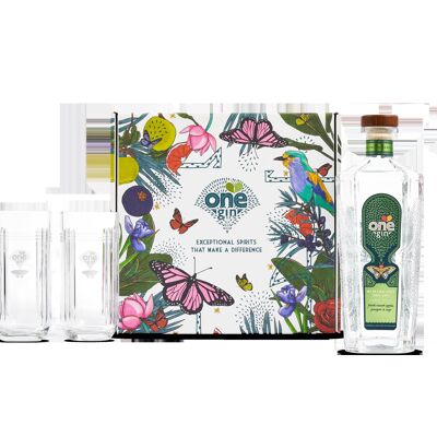 One Gin Gift Set with glassware (Crisp Apple)