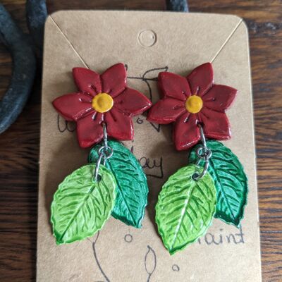 Winter flower earrings, burgundy flowers