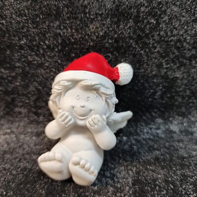 Angelo con cappello da Babbo Natale seduto 4,5 cm n.2