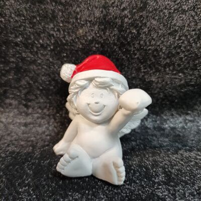Angelo con cappello da Babbo Natale seduto 4,5 cm n.3