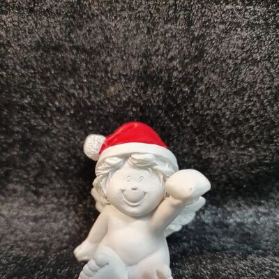 Angelo con cappello da Babbo Natale seduto 4,5 cm n.3