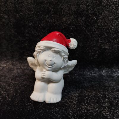Angelo con cappello da Babbo Natale seduto 4,5 cm n.4