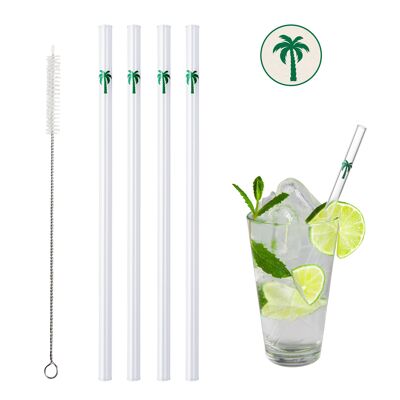 BarBaydos drinking straws glass Ø8x210 mm straight, motif: palm tree, green