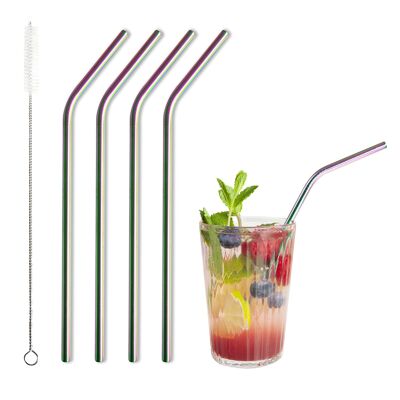 BarBaydos drinking straws stainless steel Ø6x210mm rainbow curved