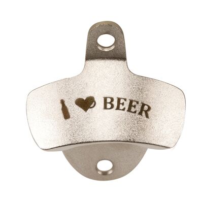 Zinc bottle opener engraved "I LOVE BEER"
