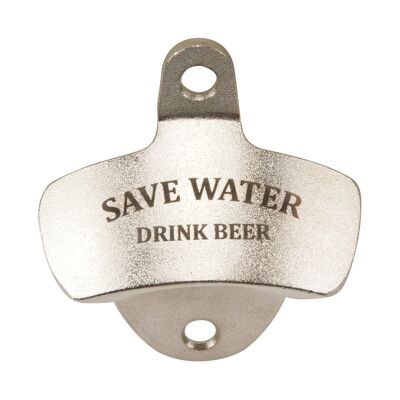 Zinc bottle opener engraved "SAVE WATER"